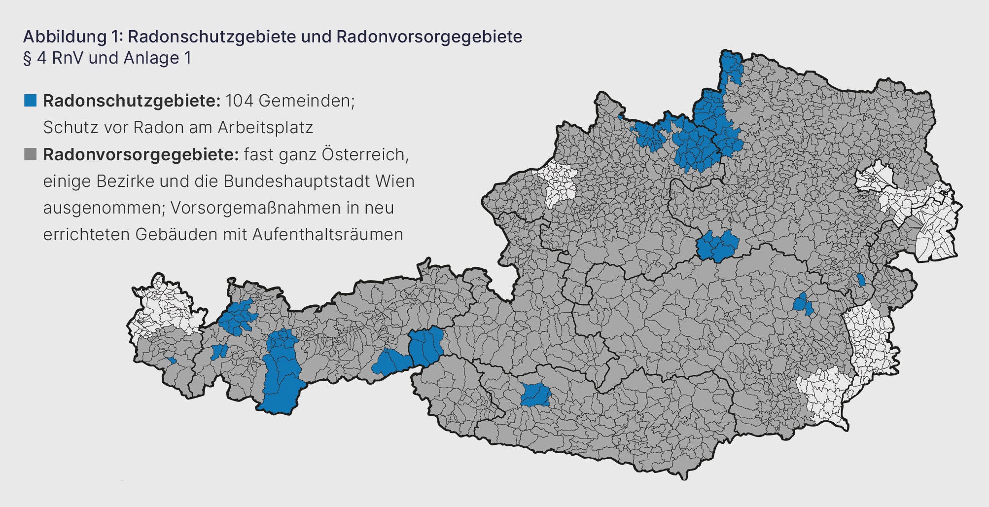 Österreich-Karte mit einigen blauen und vielen grauen Bereichen.