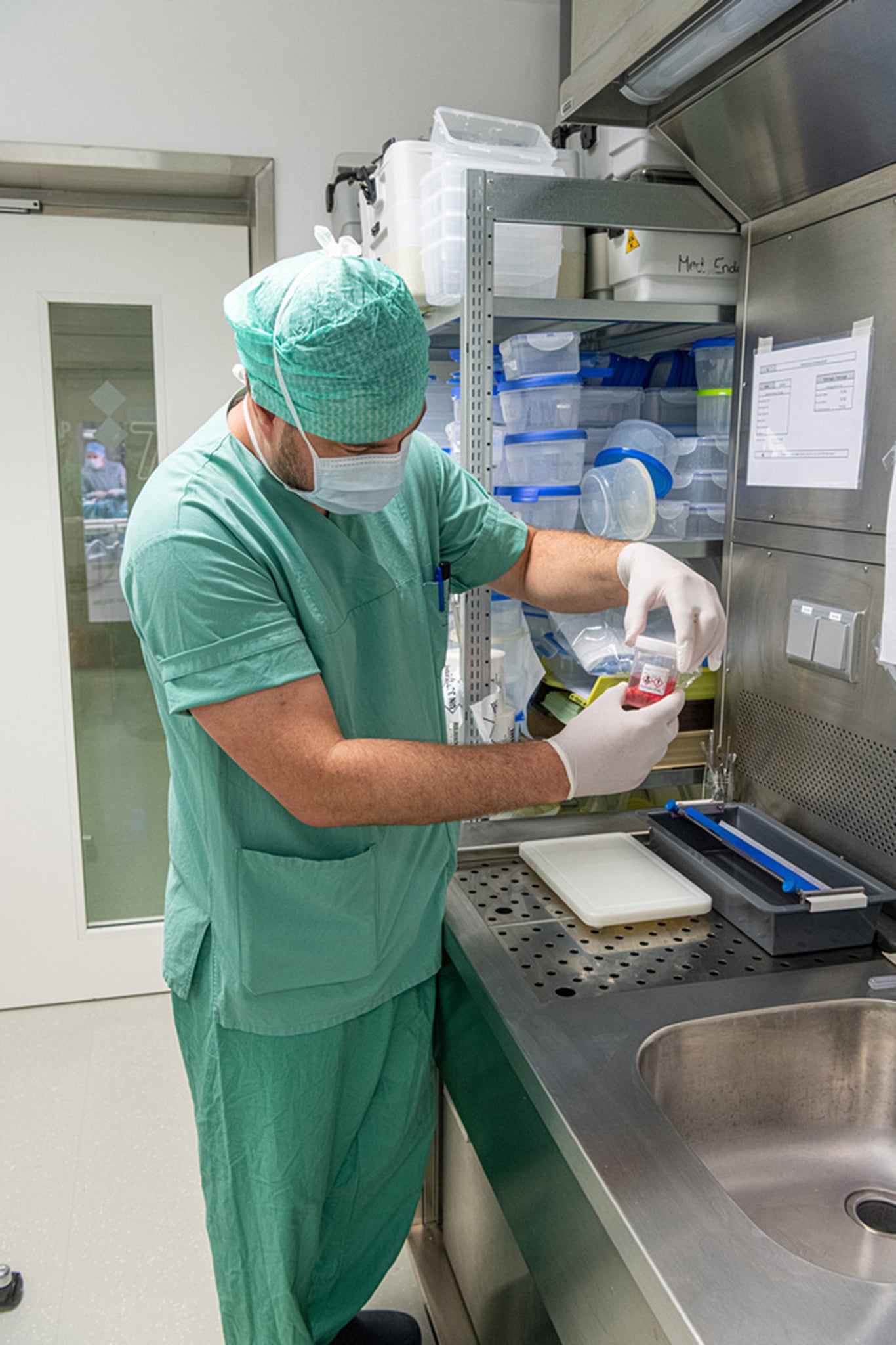 Mitarbeiter fixiert Präperate