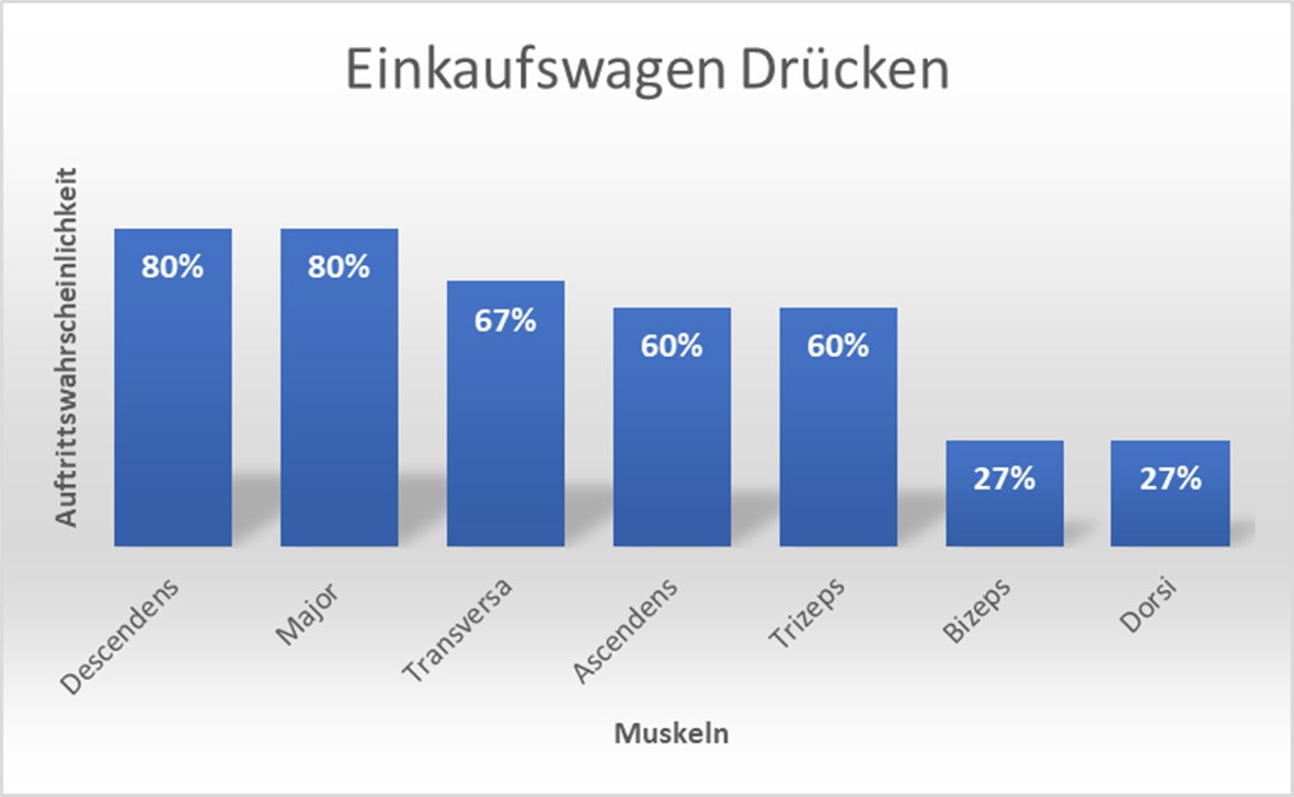 Balkendiagramm mit Darstellung der verwendeten Muskeln beim Drücken eines Einkaufswagens