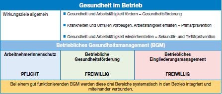 Tabelle zu Gesundheit im Betrieb