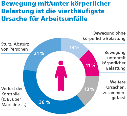 Kreisdiagramm zeigt die verschiedenen Ursachen für Arbeitsunfälle