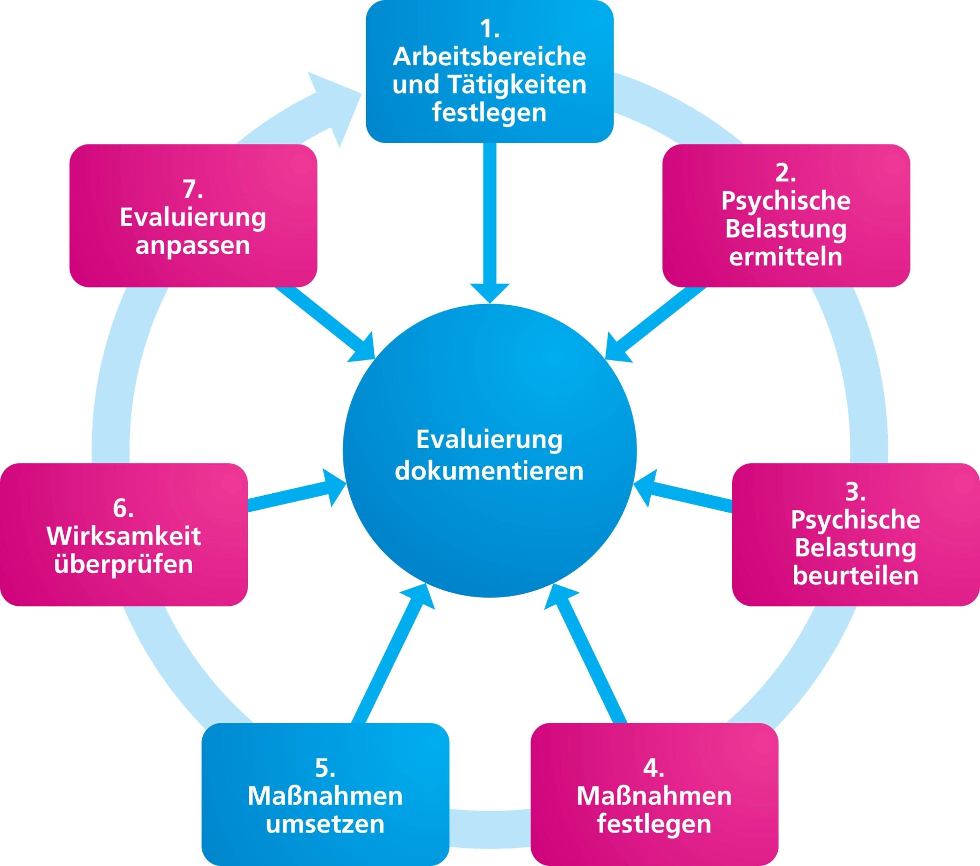 Abbildung der 7 Arbeitsschritte zur Evaluierung