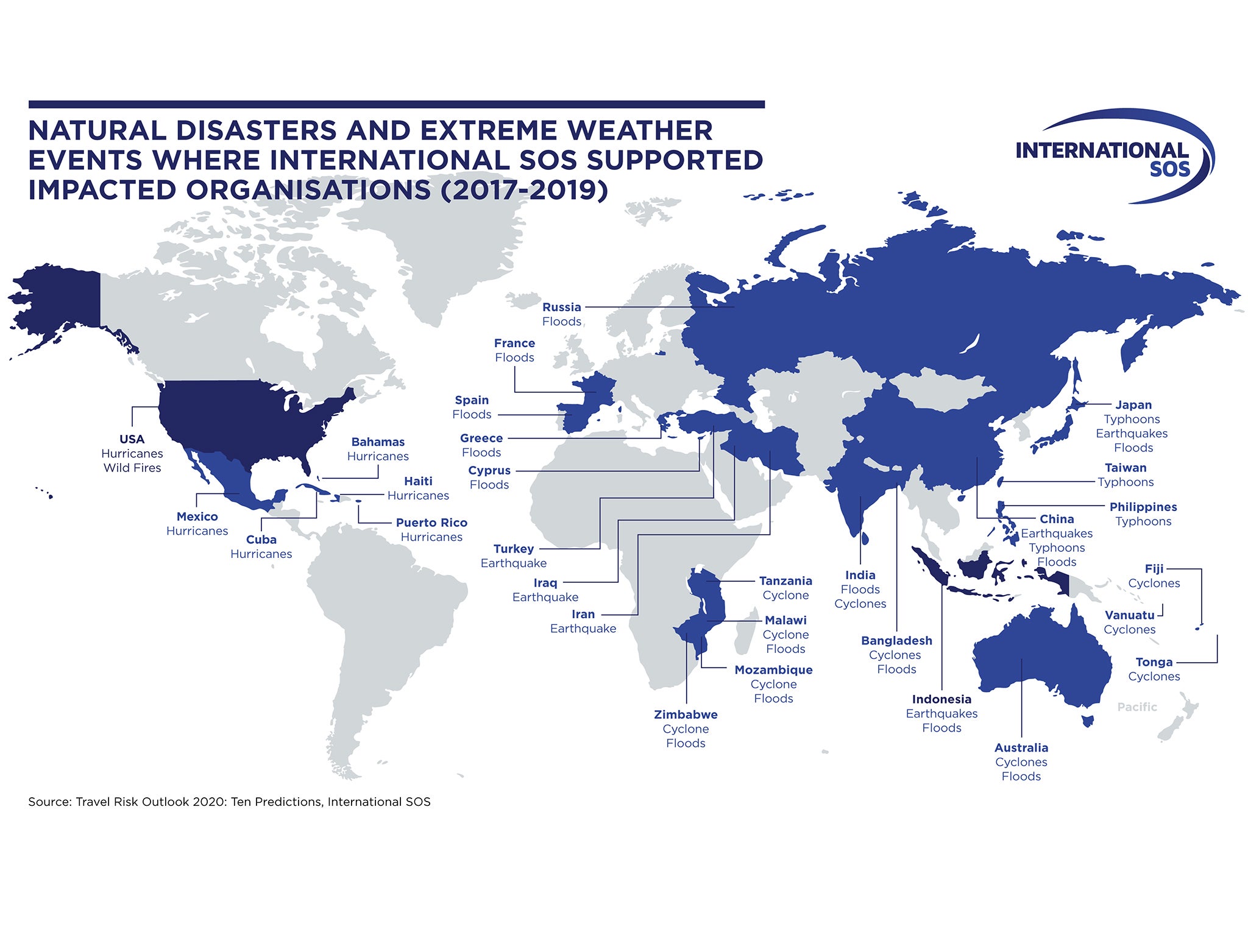 Infografik: International SOS, die in den letzten drei Jahren zahlreiche Unternehmen unterstützte