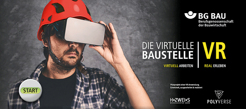Arbeiter mit Helm und Virtual Reality Brille